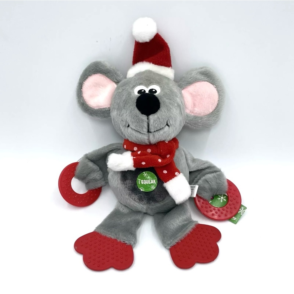 Top Paw Mouse Santa Teether Squeaky Toy Plush